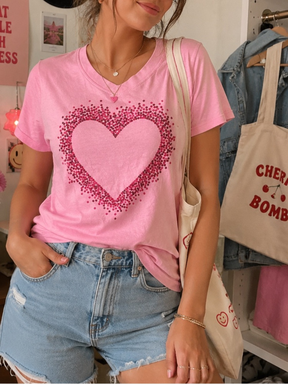Pink Heart Graphic Tee Size XL 100% Cotton Casual Everyday Comfy